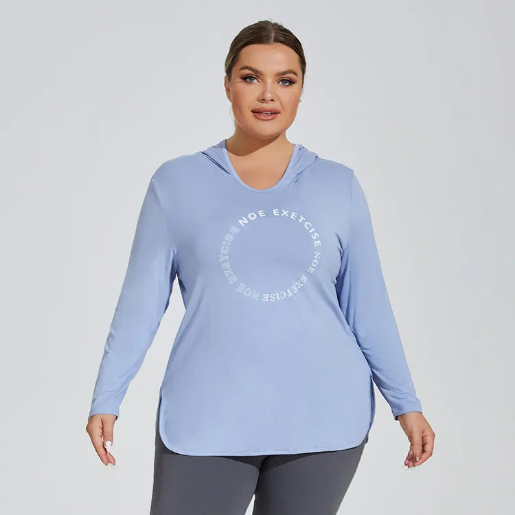 CurveStyle Plus Size Printed Yoga Hooded Top_3
